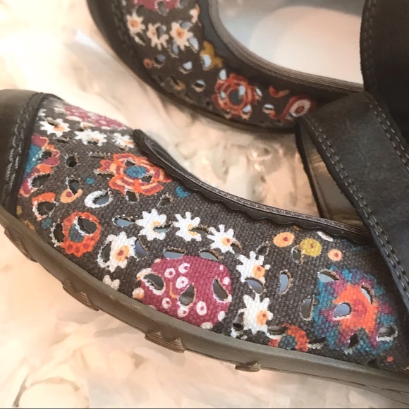 Rieker Brown Floral Cap Toe Mary Janes Size 6 - Picture 5 of 8